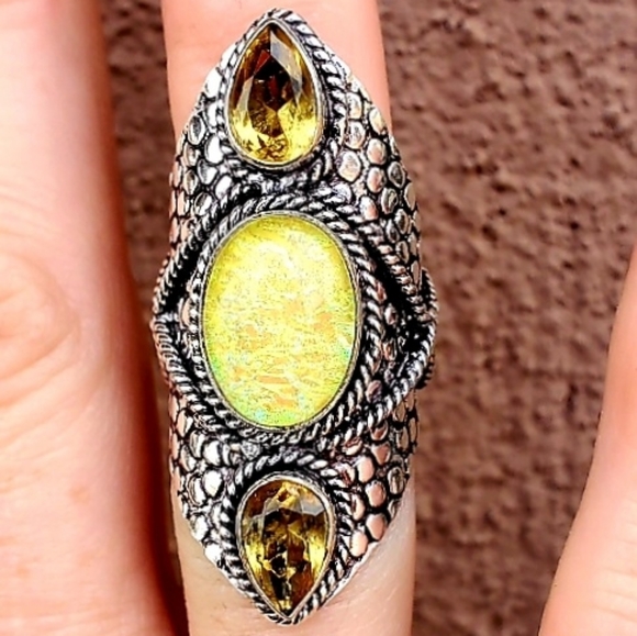 New Huge Triplet Opal and Citrine 925 Silver Statement Ring. - Picture 2 of 8